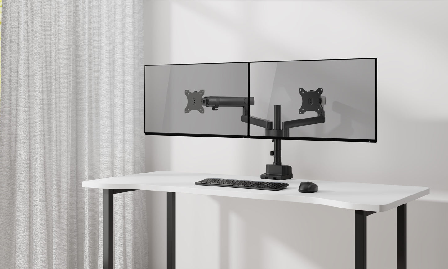 INFINITY Black Dual Screen Pole-Mounted Heavy-Duty Mechanical Spring Monitor Arm support 17”-40”, up to 12kg - INF752-C024P