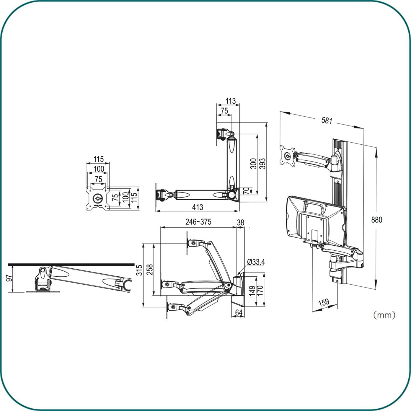 AAVARA W8812 SINGLE MONITOR & WORKSTATION COLUMN MOUNTING SOLUTION