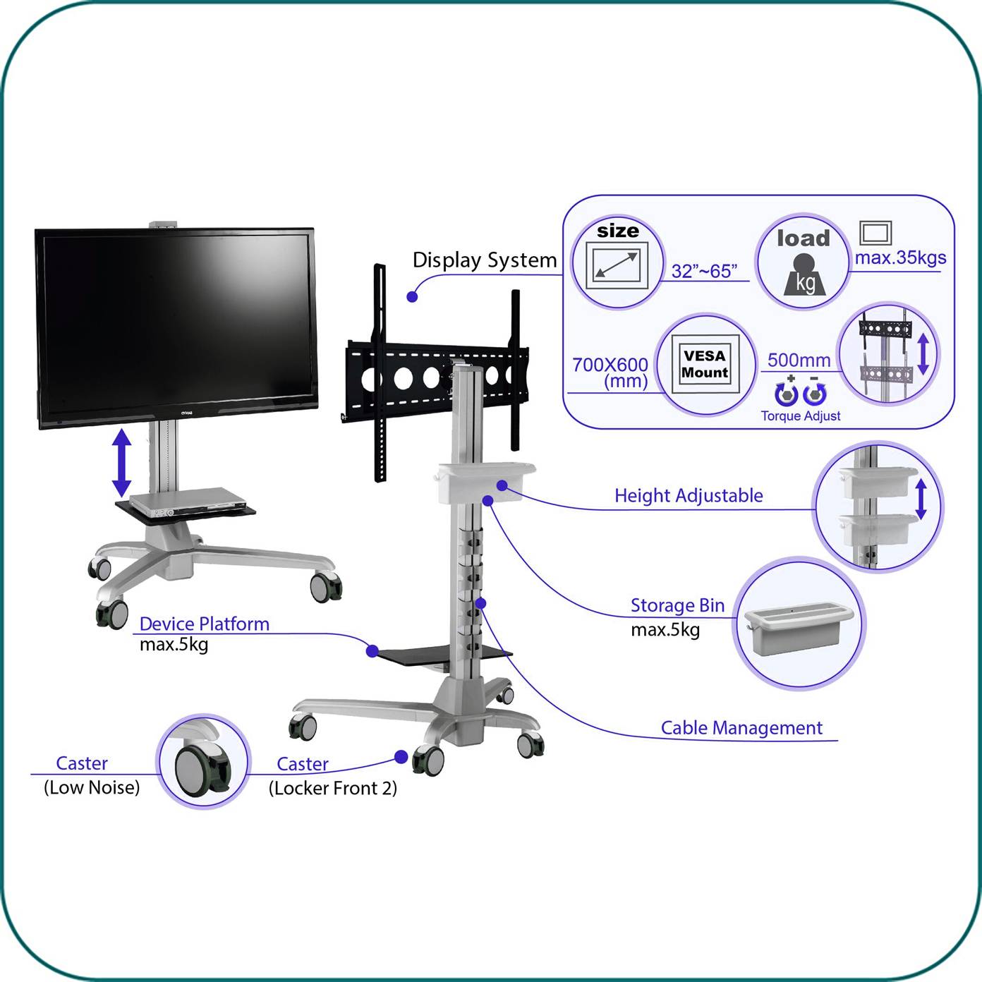 AV-CDT760 LARGE CONFERENCE DISPLAY TROLLEY CART.