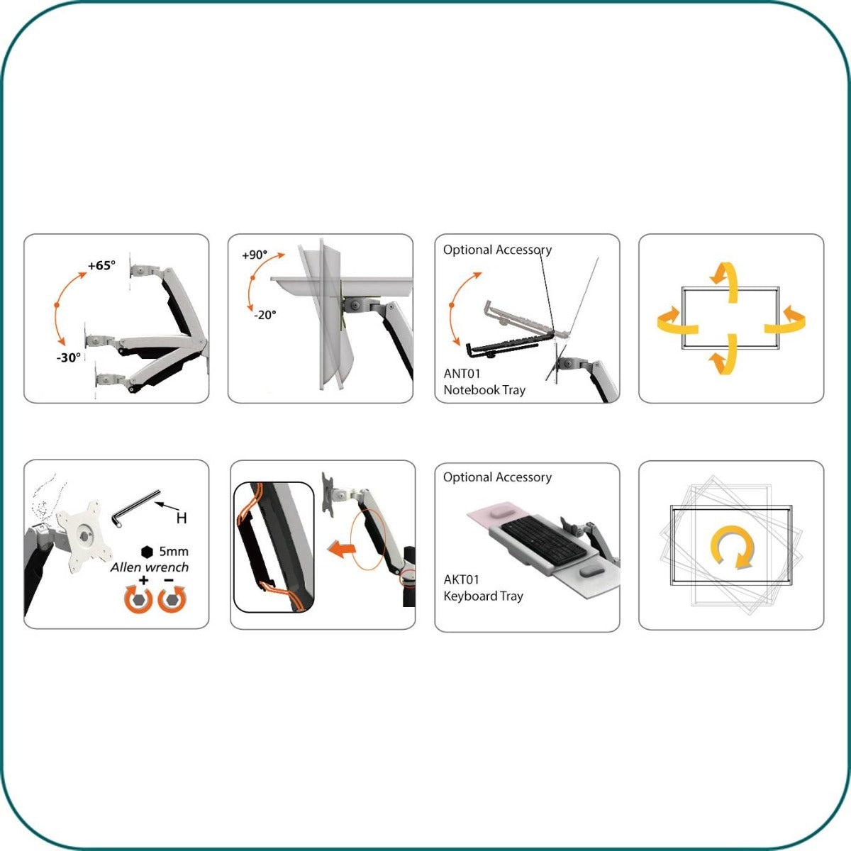 AAVARA AW110 CLAMP SINGLE WALL MOUNT MONITOR STAND