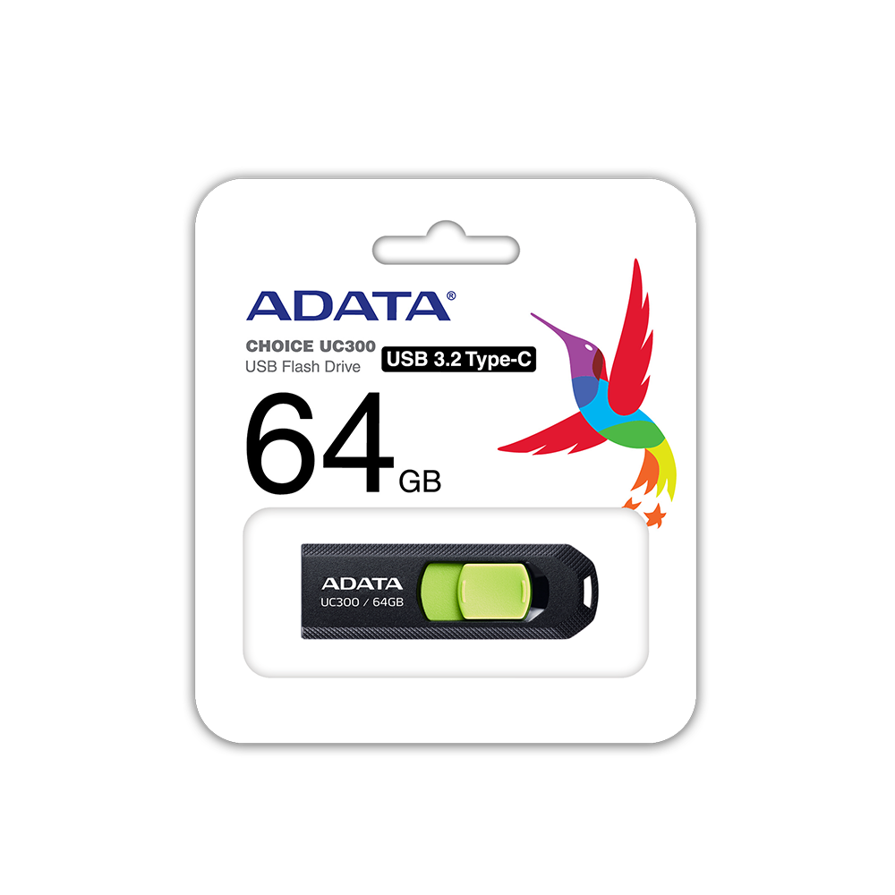 64GB ADATA UC300 USB3.2 (GEN1) TYPE-C FLASH DRIVE BLACK/GREEN