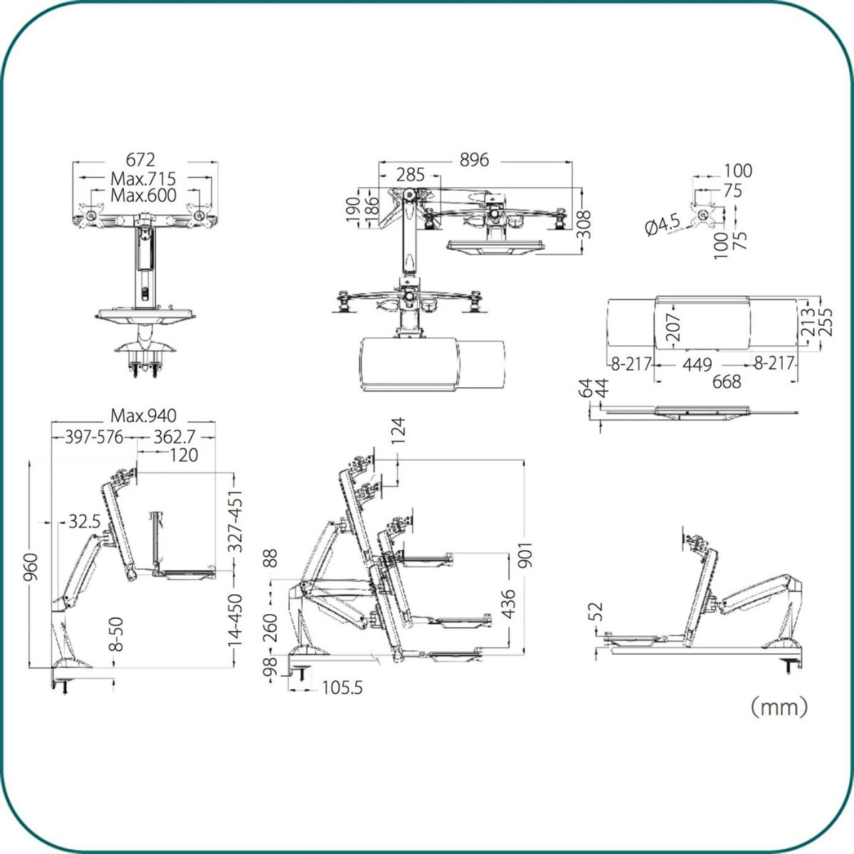 AAVARA WS742 CLAMP DUAL MONITOR WORKSTATION STAND