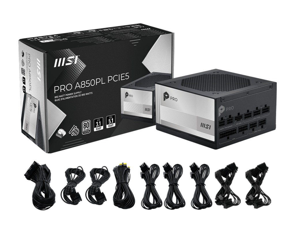 850W MSI PRO A850PL PCIE5 POWER SUPPLY