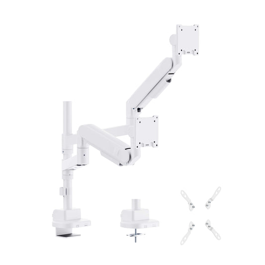 INFINITY WHITE Ergonomic and Style Heavy-Duty Gas Spring Dual Monitor Arm support 24”-57”, up to 27kg  - INF753-C024P