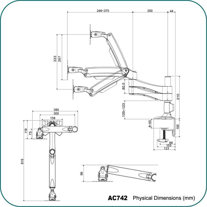 AAVARA AC742 WALL MOUNT DUAL MONITOR STAND