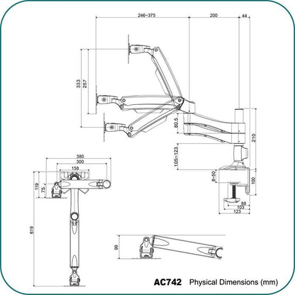 AAVARA AC742 WALL MOUNT DUAL MONITOR STAND