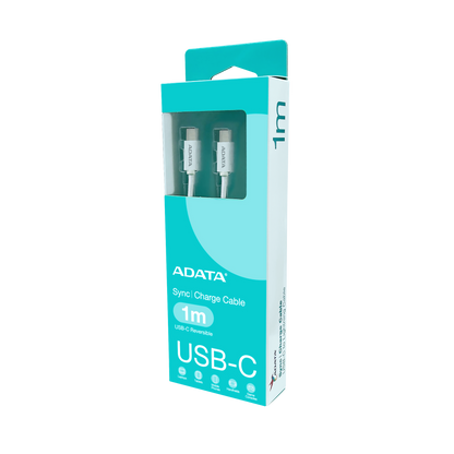 ADATA USB TYPE C TO TYPE C M-M CABLE WHITE support 100W, QC 3.0, PD 3.0 - CACC-100PN-WH