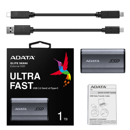 1TB ADATA SE880 PORTABLE SSD TITANIUM GREY