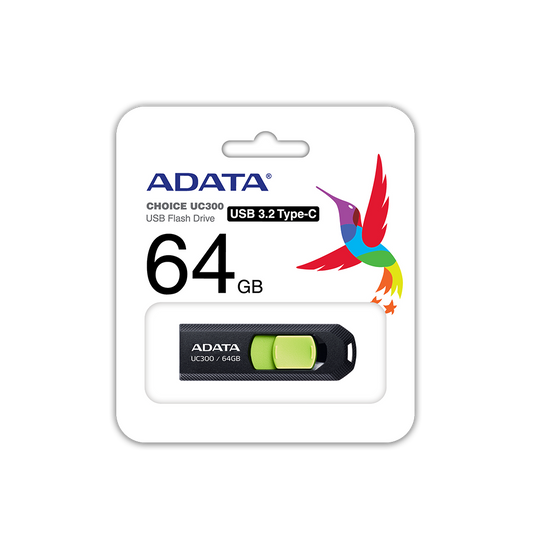 64GB ADATA UC300 USB3.2 (GEN1) TYPE-C FLASH DRIVE BLACK/GREEN