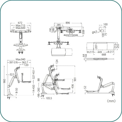 AAVARA WS742 CLAMP DUAL MONITOR WORKSTATION STAND