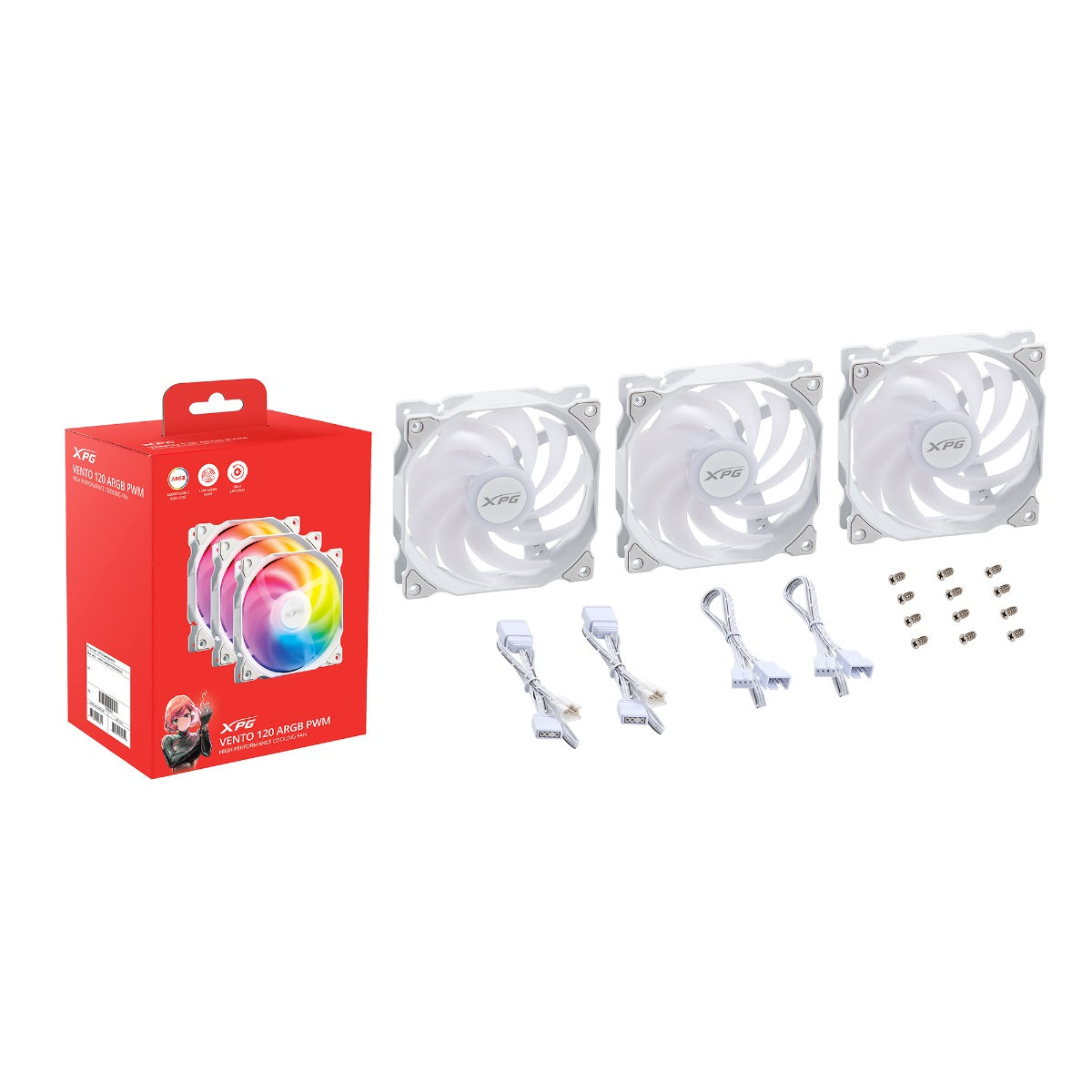 ADATA XPG VENTO R ARGB PWM REVERSE FLOW WHITE FAN (3 PACK)
